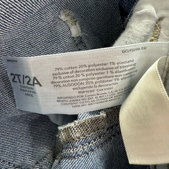 Oshkosh B’gosh Vestbak Overalls Toddler Girl Heart Pocket 2T Ruched Pockets Jean - Picture 8 of 9